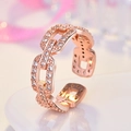 Macro detail of rose gold double-layer chain ring with sparkling pave crystals - Chain Link Style (J123) / Rose Gold (J123)