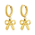 Polished golden bow pendant hoop earrings for women made of stainless steel - Gold