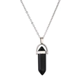 Silver necklace with a hexagonal black crystal stone pendant on a white background - Obsidian / CN000519