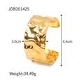 Polished gold irregular wavy open bangle bracelet made of durable stainless steel - Wave Wide Open Bangle (JDB201425)