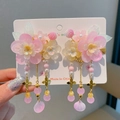 Ancient style floral hair clips with long tassels and pink petals for girls' Hanfu costume - Rumengling Pink Flower Clips