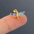 Golden dragonfly cartilage earring with blue crystal wings and titanium steel screw ball back - CC088-2 Gold Colorful Dragonfly