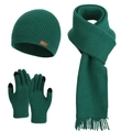 Winter 3-piece knit set with dark green beanie, long scarf, and touchscreen gloves - Green (3-Piece Set)