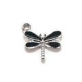 Silver-toned dragonfly pendant with black enamel wings for DIY jewelry making - Black UV Silver Plated