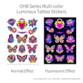 Neon butterfly and rose temporary tattoos with glow effects for parties and festivals - Fluorescent OHB-016