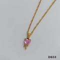 Gold-plated Y2K necklace with pink heart zircon pendant and melting metal design - Lava Heart Necklace With Pink Zircon (D653) / Gold