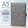 Light grey A5 business notebook with PU leather cover and golden U-shaped metal buckle - A5 Light Grey Metal Buckle