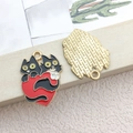 DIY black cat with red heart enamel pendant with a golden finish for jewelry making - Black Two Cats Lying on Peach Heart 18x24mm