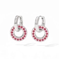 Silver stainless steel oval hoop earrings with sparkling pink micro-pave crystals - Silver Pink (PDE1106)