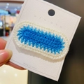 Handmade crochet BB hair clip in royal blue and white contrast wavy knitted design - 13# Blue White Oval Slice