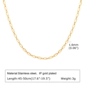 Detailed specs for 1.6mm 18K gold plated stainless steel square chain necklace - NC-1743G 1.6mm Simple Chain