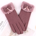 Elegant purple wool blend touchscreen gloves for women with decorative bow cuffs - Half Round Fur Bow / Purple