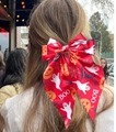 Rote Halloween-Haarschleife aus Satin mit Geister- und Kürbis-Print für die Party - Federclip-Rot Geist Kürbis Druck