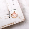 Pink enamel teapot charm 17x17mm with gold trim for DIY jewelry making - 17# Pink Teapot (F032) / 10 Pieces Pack