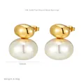 Detailed view of 16mm flat round shell pearl stud earrings with 14K gold plating finish - Gold