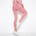 Pink marble tie-dye yoga set featuring high-waist seamless leggings and cropped top - Washed Watermelon Red