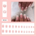 Pink and white gradient French press-on nails with 3D floral accents and rhinestones - W242 Sweet Glitter
