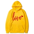 Yellow Valentine hoodies for women with red love heart print and cozy hooded design - S / Tops / Yellow