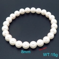 Bracciale elastico con perline di vetro bianco da 8mm e distanziali in acciaio, 15g - Stile Perla Bianco Puro (KB206999-Z) / Diametro perla 8mm