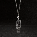Gothic punk skeleton necklace in antique silver finish with detailed bone pendant - Movable Joint Full Body Skeleton Necklace (WG-0369) / Antique Silver