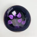 Detailed top view of natural coconut bowl featuring purple leaf lacquer and wood rim - Purple Leaf Style