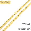 Golden stainless steel rectangle link chain necklace with detailed close-up view - Gold Necklace