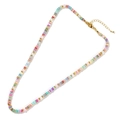 Colorful handmade Heishi bead necklace with golden spacers and adjustable clasp closure - Colorful Clay and Crystal Beads Style (B-N24032601A)