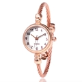 Rose gold minimalist cuff watch with woven wire band and white quartz dial - Arabic Numerals Rose Gold Band White Dial