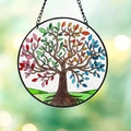 Pendentif voiture arbre de vie rond en acrylique avec effet vitrail coloré - Arbre de Vie Arc-en-ciel (19)