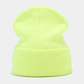 Detail of neon yellow ribbed knit beanie showing soft wool blend texture and cuffed hem - Fluorescent Yellow