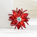 Elegant flower-shaped acrylic brooch with red marquise crystals and rainbow center stone - XD10515-1 Red Flower