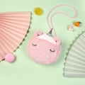 Pink plush unicorn crossbody bag for girls featuring silver horn and eyelash embroidery - Color Block