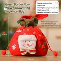 Christmas snowman drawstring gift bag made of red and green felt, 20x25cm festive design - Green Trim Non-woven Bag Snowman
