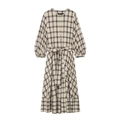 Vintage-Hemdkleid in Grau-Beige mit Karomuster, Laternenärmeln und passendem Gürtel - XS / Kariert