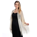 Elegant champagne gold metallic shawl with fringe tassels for evening gowns and weddings - Beige