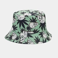 Detail view of mint green bucket hat featuring white skull and green leaf patterns - M (56-58cm) / Mint Green Skull (No. 11)