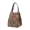 Insulated lunch bag with leopard print pattern and hand-carry handle for work and picnic - Brown Leopard
