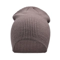 Detail of dark brown cable knit beanie showing thick vertical ribbed texture and warmth - Brown