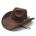Cappello da cowboy marrone scuro in finta pelle scamosciata con perline e sottogola - Marrone