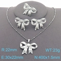 Silver bow necklace earring and ring set with pearls including product dimensions and weight - Solid Bowknot Large (30x22mm) / Silver (KS221215-KFC)