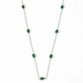 Silver stainless steel necklace featuring seven elegant green pear-cut zircon stones - Silver Green Zircon Necklace (PDD105)
