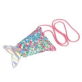 Bolso bandolera de sirena brillante para niñas con escamas de colores y aleta plateada - Azul