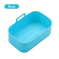 Reusable blue silicone air fryer liner with side handles and oil-filtering base texture - 102g Dual-compartment 10qt Blue