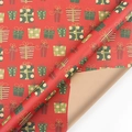 Red kraft wrapping paper roll with colorful gift box patterns and natural brown reverse - Style 1