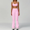 Set fitness rosa con reggiseno sportivo a contrasto e leggings a zampa a vita alta - Taglia S / Top E Pantaloni / Rosa Ciliegio (Reggiseno + Pantaloni a Zampa)
