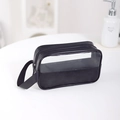Black luxury waterproof cosmetic bag with transparent window and sturdy PU handle - Black Small