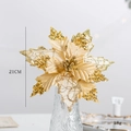 21CM gold artificial poinsettia flower with glitter petals for Christmas tree decor - Gold