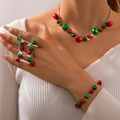 Set di gioielli natalizi con campanelli rossi e verdi inclusi collana e bracciale - Set di Campanelli Rossi Verdi Argento