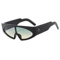 Retro oversized square sunglasses with black frame and blue-to-orange gradient lenses - Black Frame Green Pink Lenses