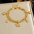 Gold plated stainless steel double layer bracelet with butterfly and teardrop charms - Butterfly Zirconia Pendant Style (B1944)